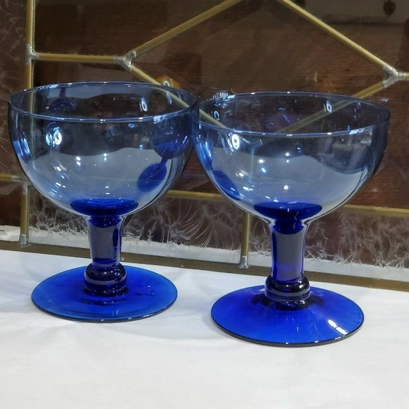 Set of 2 Cobalt Blue Crystal Champagne Cocktail Glasses dessert glass coupes 12z - Picture 2 of 9